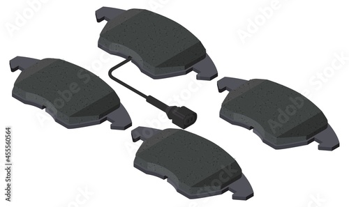 Vector set of car break pads with sensor for replacement - isometric view