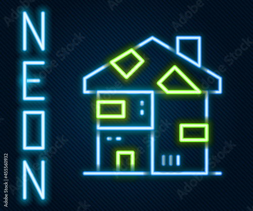 Glowing neon line Homeless cardboard house icon isolated on black background. Colorful outline concept. Vector