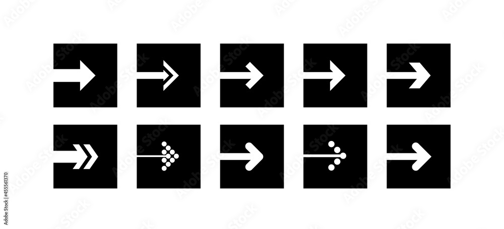Set of black arrow illustration icons in the shape of a square.