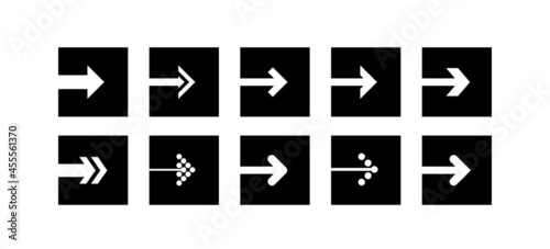 Set of black arrow illustration icons in the shape of a square.
