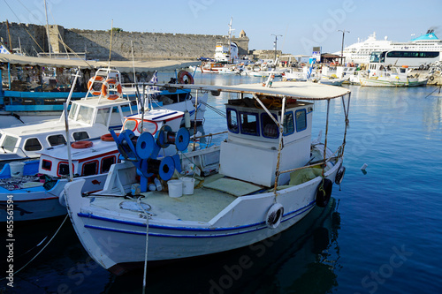 Mandraki harbor of rhodes in greece