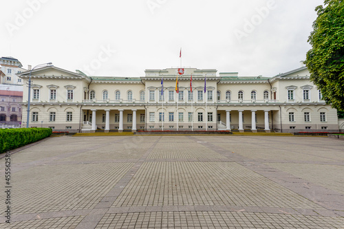 view of the Lithuanian Presidential Palace and the Daukanto Square in Old Town Vilnius