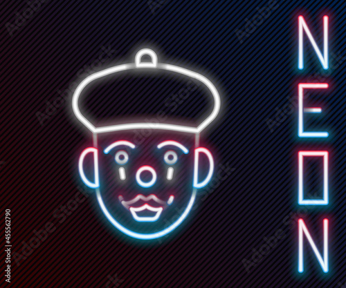 Glowing neon line French mime icon isolated on black background. Colorful outline concept. Vector