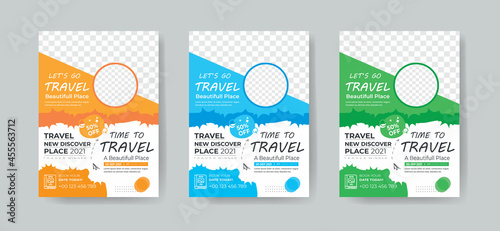 Travel and Tourism Flyer Layout with 3 Colorful Accents and Grayscale Elements