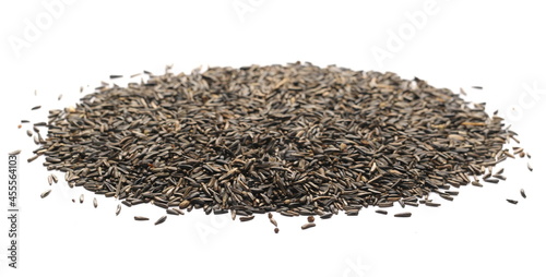 Bird niger seed (Guizotia abyssinica) isolated on white background