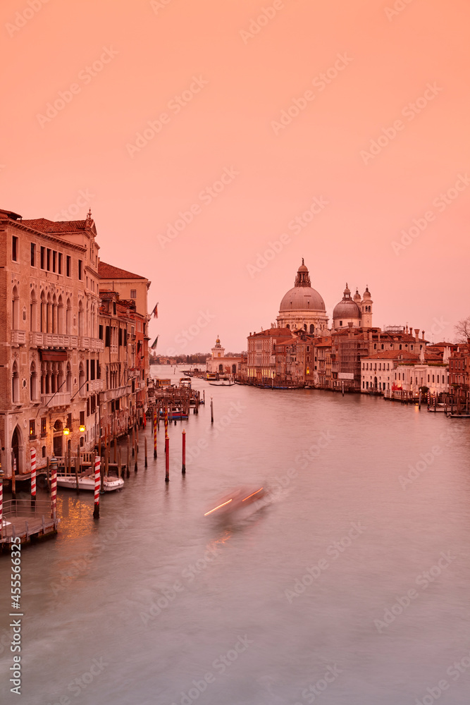 View of the Grand Canal and the Basilica of Santa Maria della Salute, from the Bridge of Academy, Venice, Italy