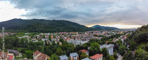 Sonnenuntergang in Freiburg im Breisgau im Schwarzwald mit den Ortsteilen Oberau, Wiehre und Waldsee photo