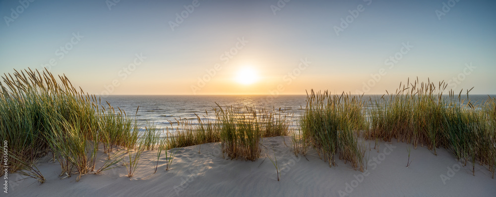 Dune beach panorama at sunset