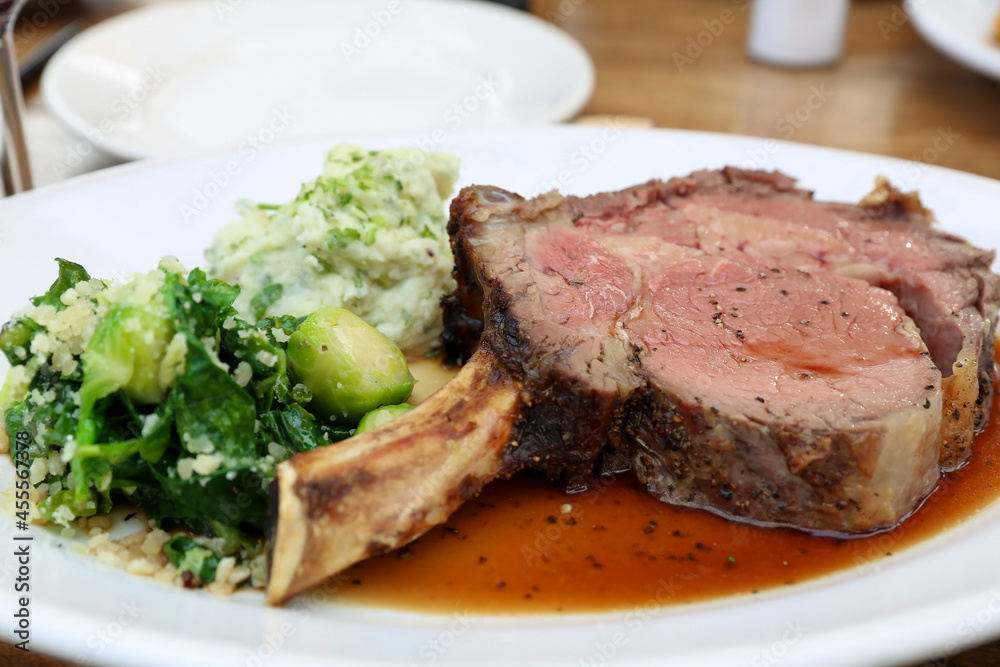 Gorgeous steak and vegetables on a plate at the restaurant. Gorgeous steak and vegetables on a plate at the restaurant.