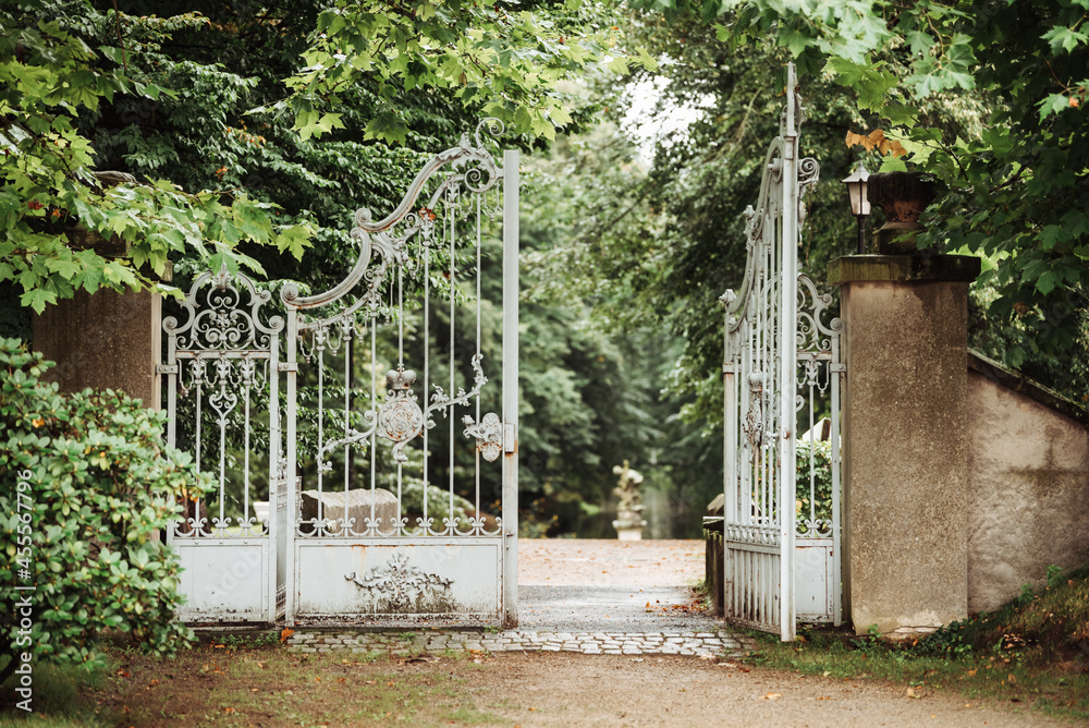Metal gate to the park of the old castle