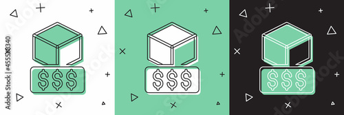 Set 3D printer services icon isolated on white and green, black background. 3d printing. Vector