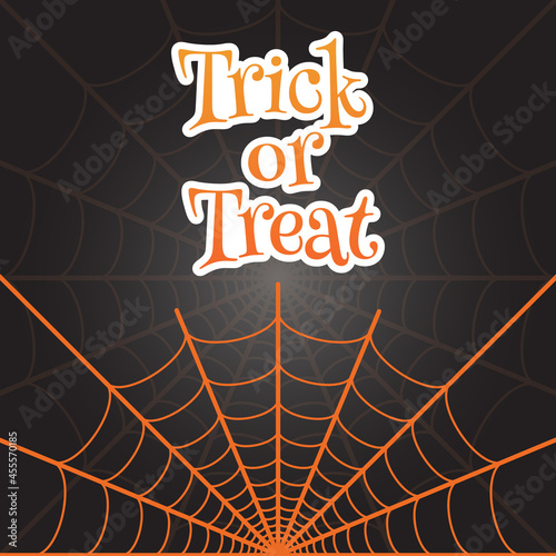 Trick or treat halloween greeting card. Vector illustration with spider web