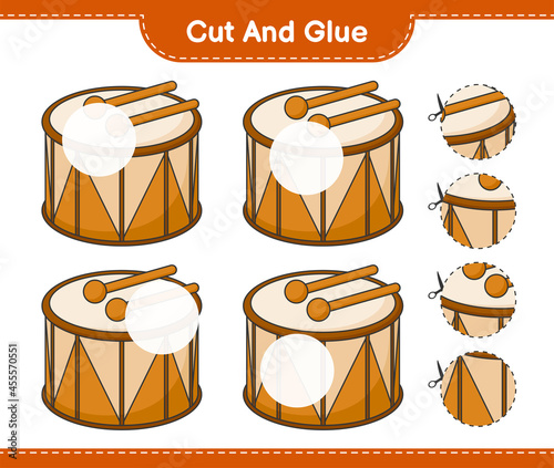 Cut and glue, cut parts of Drum and glue them. Educational children game, printable worksheet, vector illustration