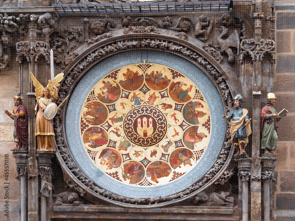astronomical clock in Prague, Czech republic. Travel and sights of city breaks. landmarks, travel guide and postcard