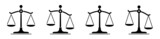 Scale icon. Justice scales icons set in balance and equilibrium. Scales symbols collection. Vector illustration