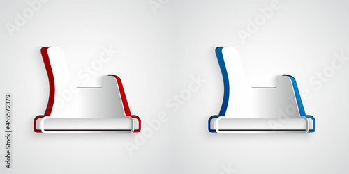 Paper cut Baby potty icon isolated on grey background. Chamber pot. Paper art style. Vector