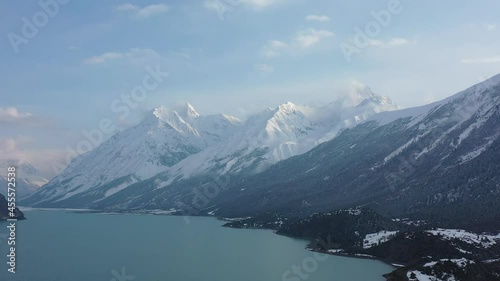 Aerial photo of snow mountain in Ranwu Lake, Xizang photo