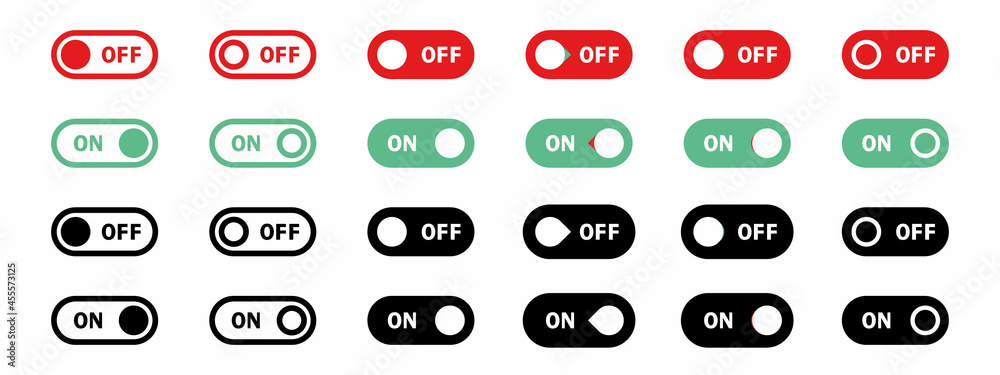 Set on off. On and Off Toggle switch button vector format. Toggle slide ...