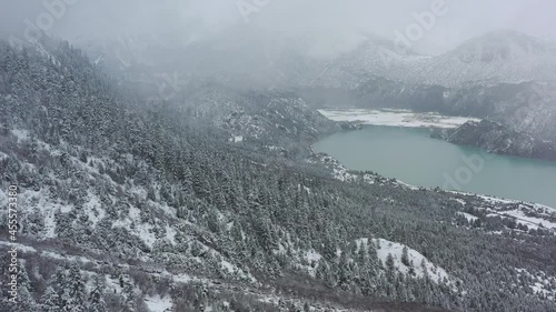 Aerial photo of snow mountain in Ranwu Lake, Xizang photo