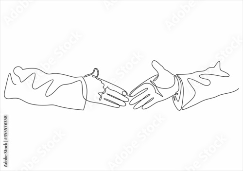 Handshake continuous line vector drawing. Business agreement vector concept