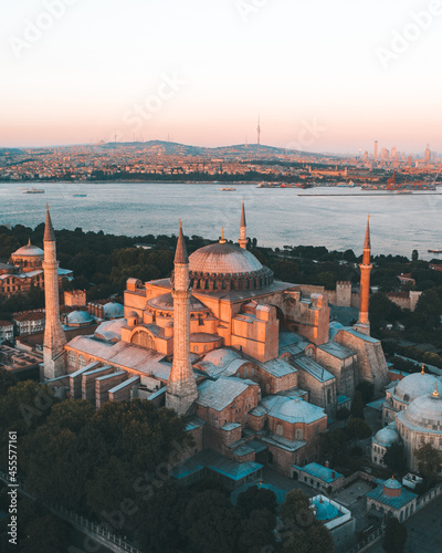 Arial view of the Hagia Sophia at sunset photo