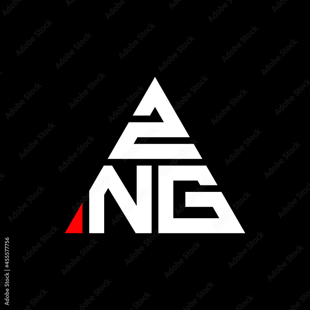 ZNG triangle letter logo design with triangle shape. ZNG triangle logo design monogram. ZNG triangle vector logo template with red color. ZNG triangular logo Simple, Elegant, and Luxurious Logo. ZNG 
