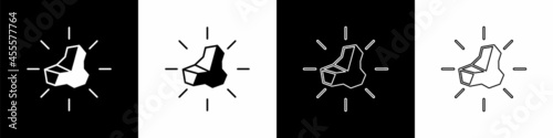 Set Gold nugget icon isolated on black and white background. Mineral boulder. Vector