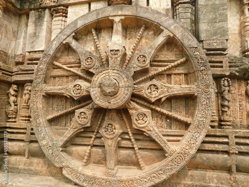 Carved wheel in Konark Sun Temple photo