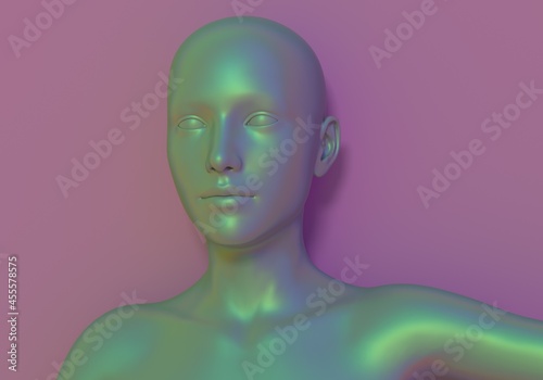 Obraz na plátně Surrealistic 3d illustration of a human face made of holographic material