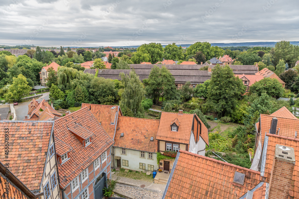  Quedlinburg, Germany. Nice view of the historic city center from the Schlossberg mountain