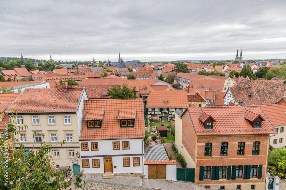 Quedlinburg, Germany. Side view of the historic center from the Schlossberg mountain