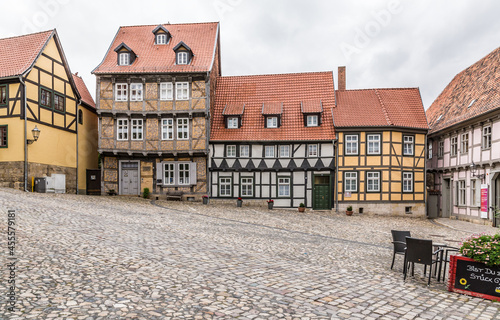 Quedlinburg, Germany. Scenic view of half-timbered buildings in the historic center