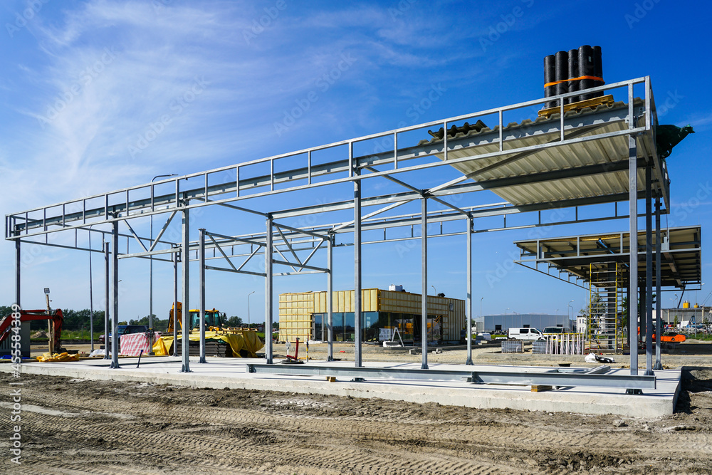 construction of a new modern gas station and shop building construction of a new modern gas station and shop building