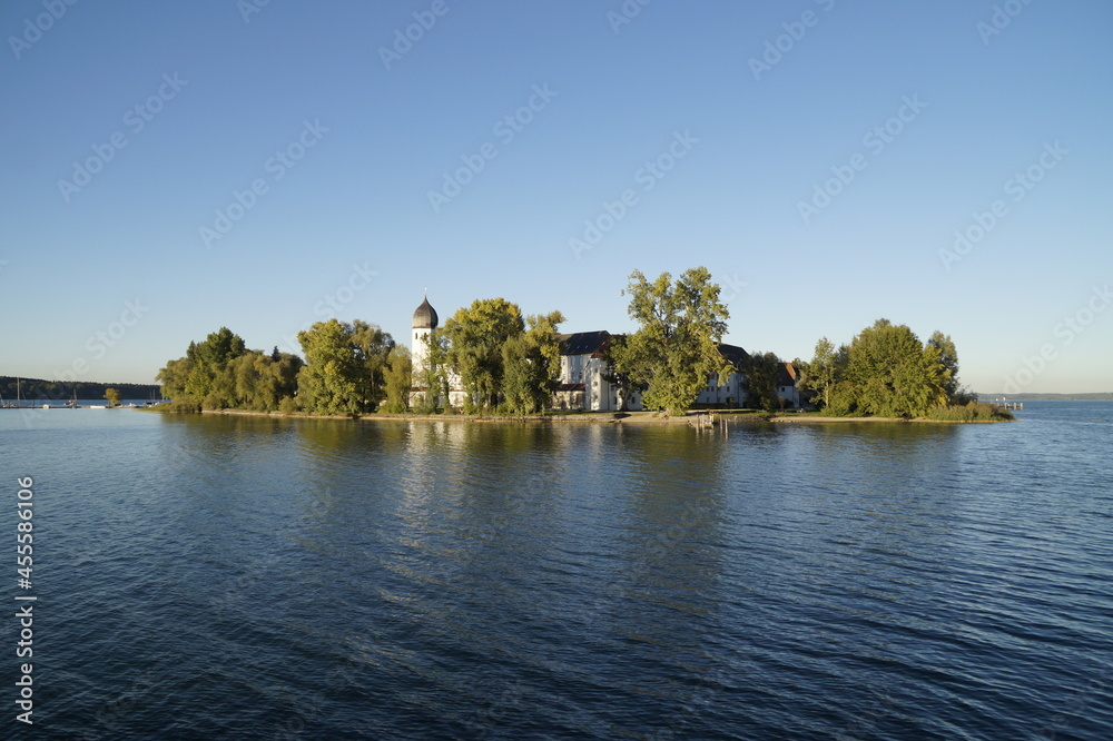 beautiful Frauenwoerth abbey on island Frauenchiemsee in Bavaria (Germany)