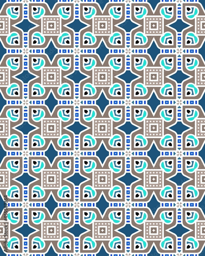 Seamless repeat pattern blue and brown elements
