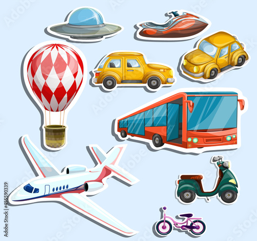 Vector image of transport stickers in cartoon style. EPS 10