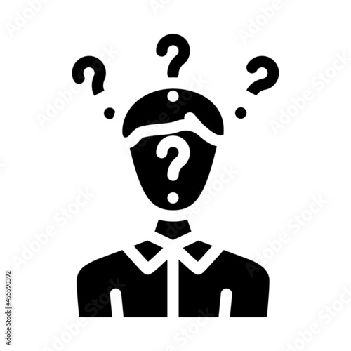searching answers male glyph icon vector. searching answers male sign. isolated contour symbol black illustration