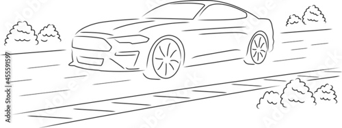 A simple vector drawing of a fast sports car driving on a race track