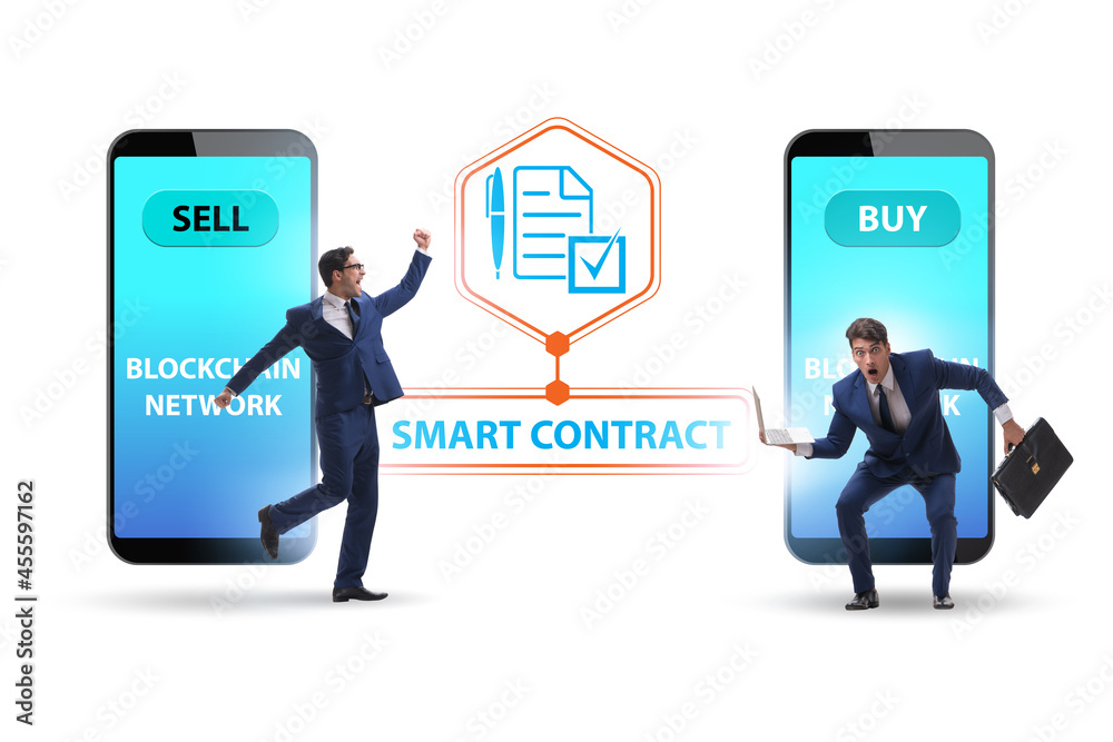Businessman using mobile smartphones in smart contracts Businessman using mobile smartphones in smart contracts