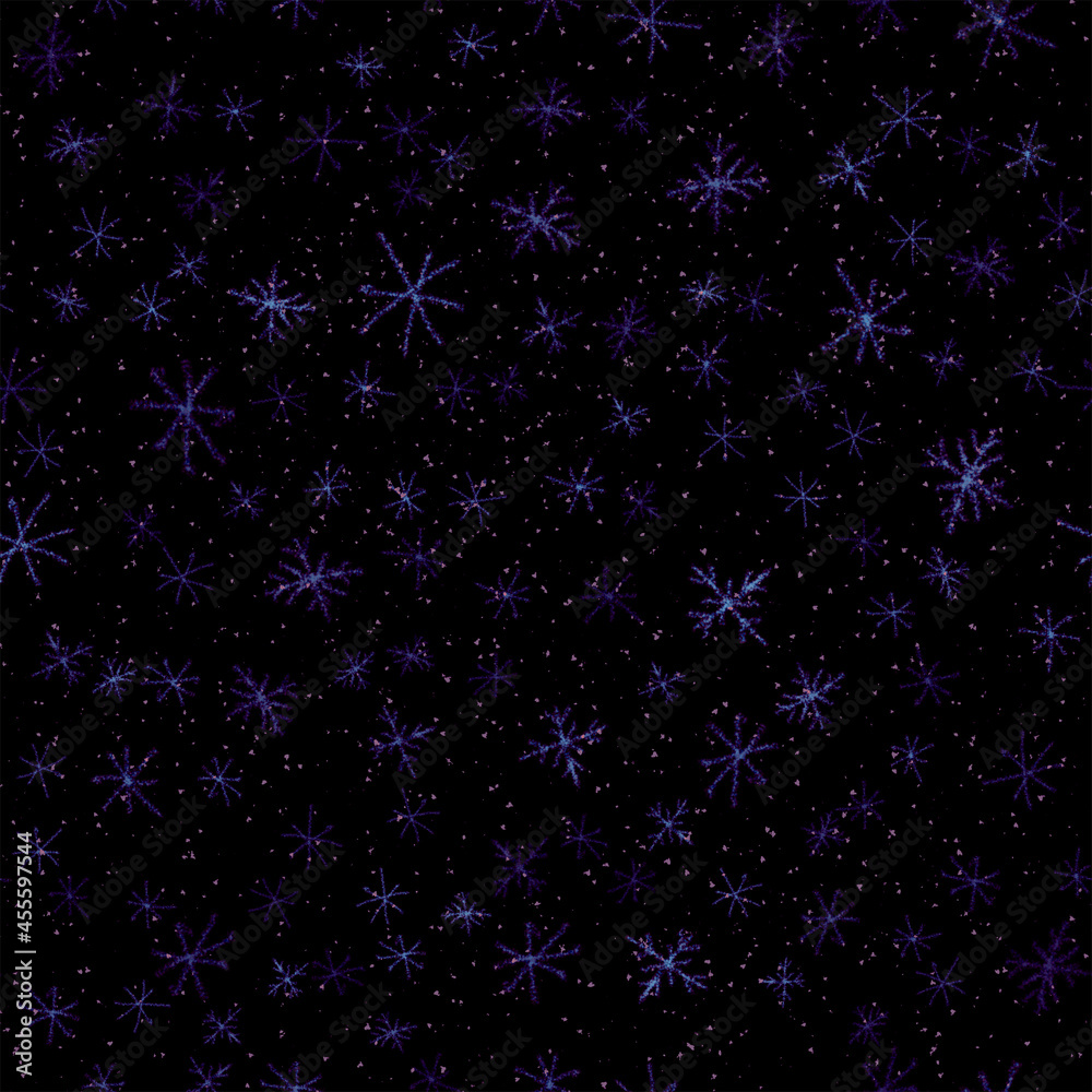 Fototapeta premium Hand Drawn Snowflakes Christmas Seamless Pattern. Subtle Flying Snow Flakes on chalk snowflakes Background. Awesome chalk handdrawn snow overlay. Fresh holiday season decoration.