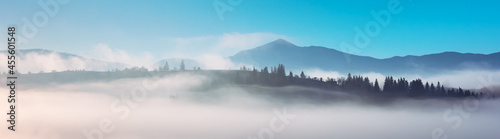 Photography Panorama of hight mountains with blue sky