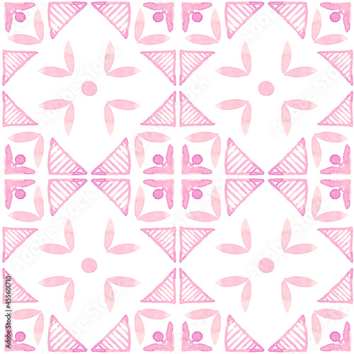Azulejo watercolor seamless pattern. Traditional Portuguese ceramic tiles. Hand drawn abstract background. Watercolor artwork for textile, wallpaper, print, swimwear design. Black azulejo pattern.