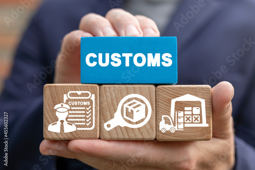 Concept of customs. Customs declaration clearance. Customs registration. Cargo delivery, import and export. photo