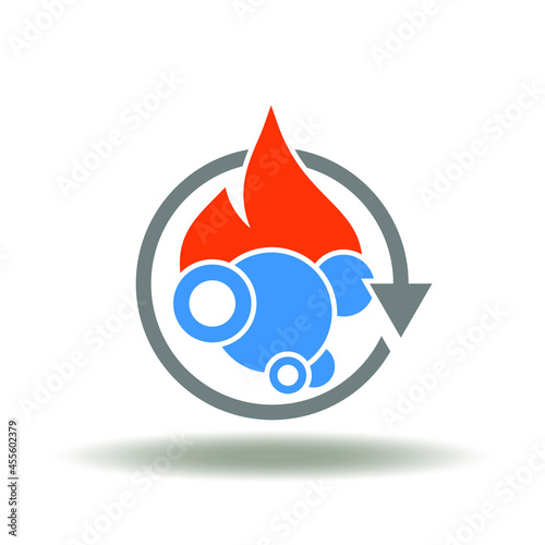 Round arrow and molecule atom with fire flame vector illustration. Metabolism symbol.