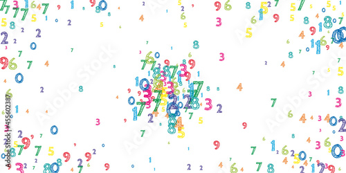 Falling colorful orderly numbers. Math study concept with flying digits. Surprising back to school mathematics banner on white background. Falling numbers vector illustration.