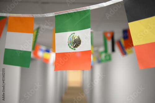 National Mexican flag along with flags of other countries
