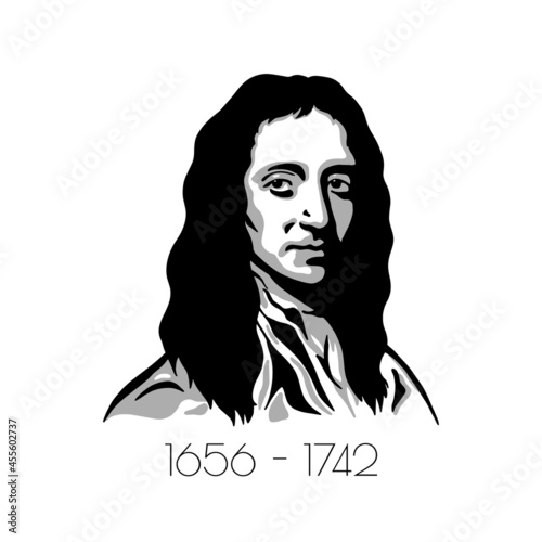 Abstract vector portrait of an English astronomer, physicist, mathematician and meteorologist.  The face of a scientist on a white background. The anniversary of Edmond Halley. Vector illustration.