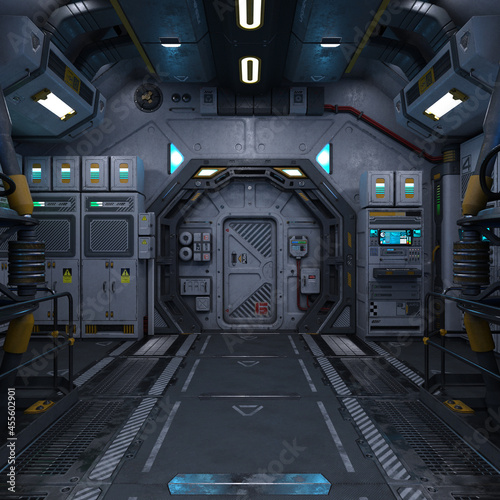 Canvas Print 3D-illustration of a large corridor in a science fiction starship