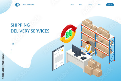 Isometric Logistics and Warehouse. Modern Warehouse Storage. Logistic Delivery Service Concept