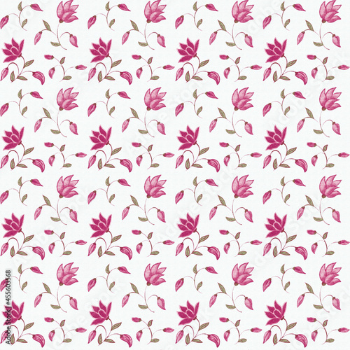 Spring flowers, seamless floral pattern in maroon color. Use for fabric design, wallpapers, bedding and home textiles, upholstery and digital backgrounds. © Newage Designs